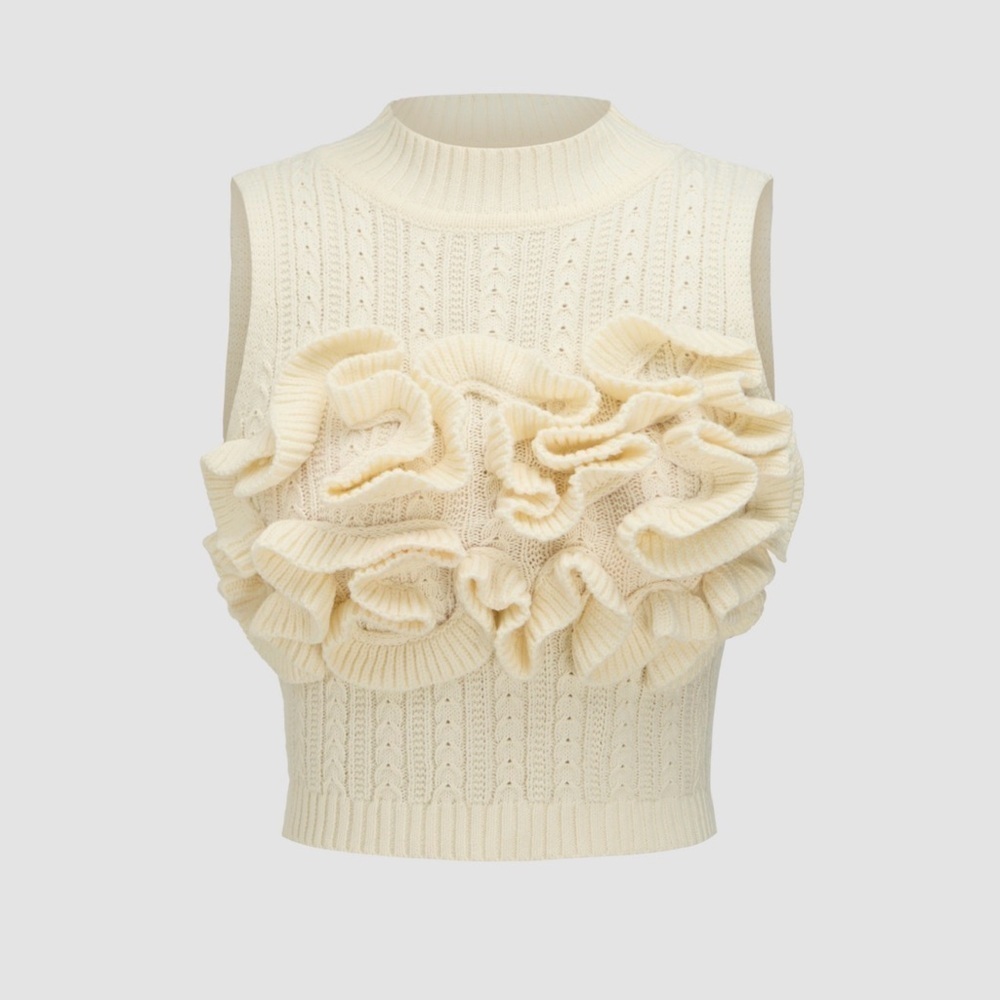 Zara Cream Sleeveless Ruffle Top Small